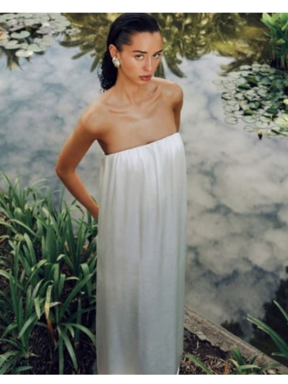 Reformation Strapless Ivory Column Gown